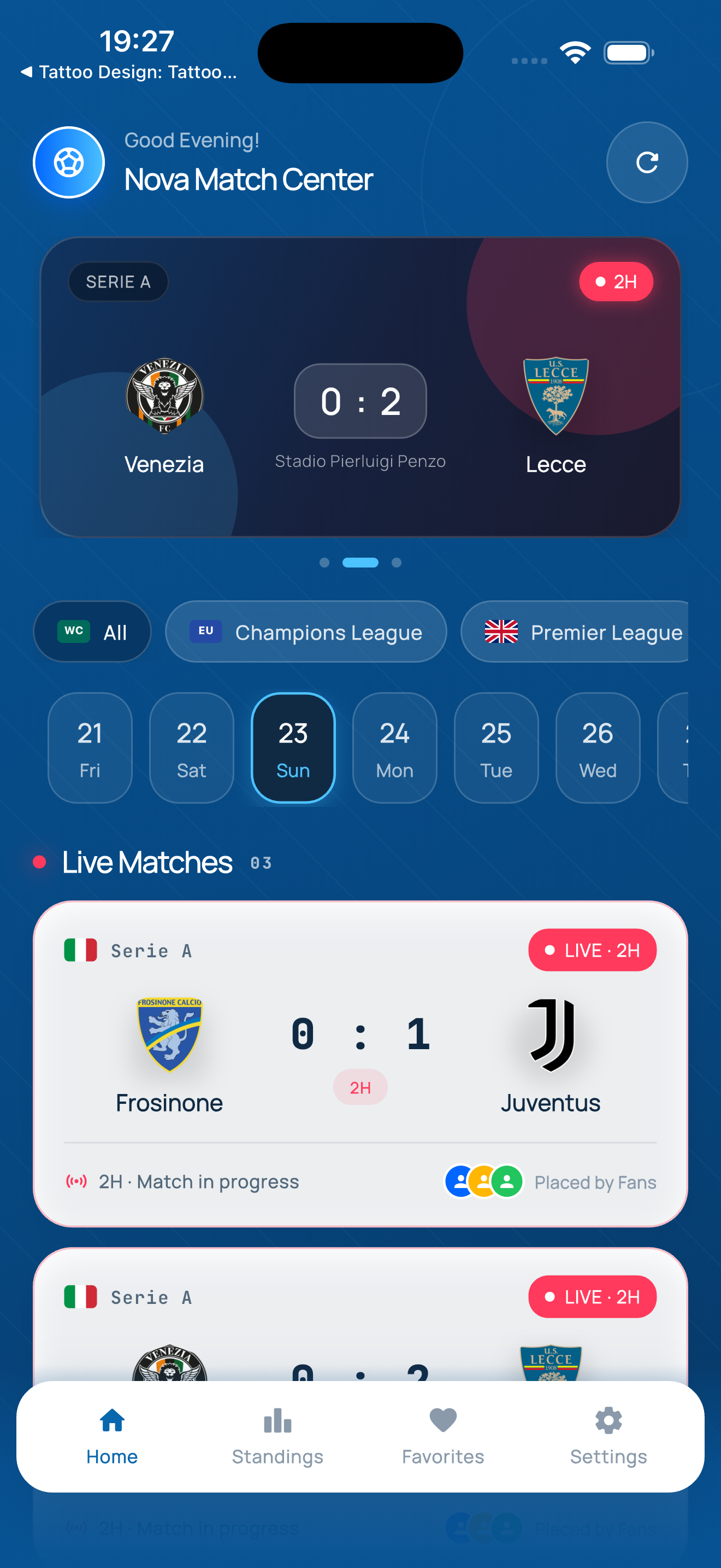 Nova Soccer Pro App Live Screen